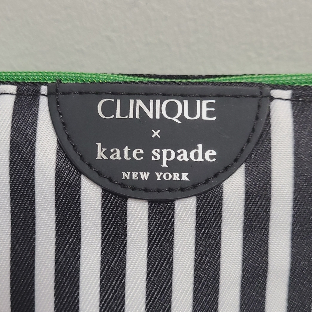 Kate Spade New York X Clinique Make-up Accessory Bag Black Stripe/Green Dot - Picture 5 of 12